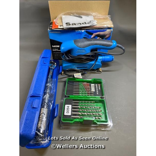 X1 POWERBASE ORBITAL SANDER, X1 PARKSIDE MASONRY DRILL BIT SET AND X1