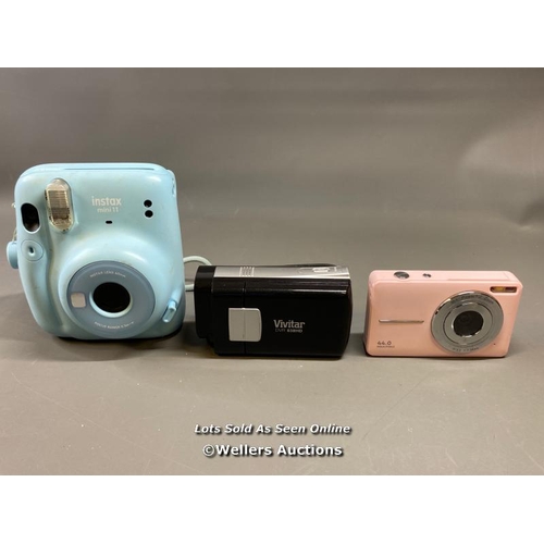 9657 - X1 INSTAX MINI 11 INSTANT CAMERA, X1 DIGITAL CAMERA AND X1 VIVITAR DVR 638HD CAMERA