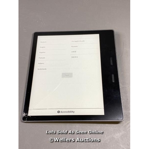 9670 - AMAZON KINDLE OASIS - 9TH GEN / S8IN4O / RESTORED TO FACTORY DEFAULTS - SCREEN DAMAGED