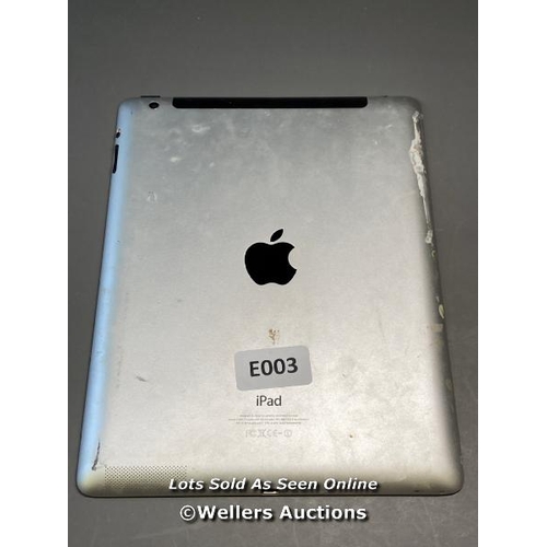 9697 - APPLE IPAD - 4TH GEN / A1459 / 32GB / SERIAL: F8QN806VF18F / I-CLOUD (ACTIVATION) UNLOCKED / RESTORE... 