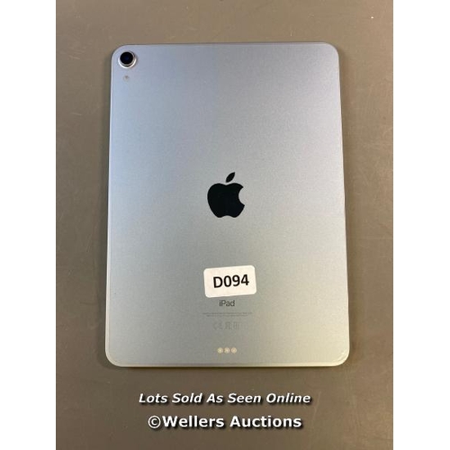 9624 - APPLE IPAD AIR (2020) 4ND GEN / A2316 / 256GB / SERIAL: DMPF53ZPQ16X / I-CLOUD (ACTIVATION) UNLOCKED... 