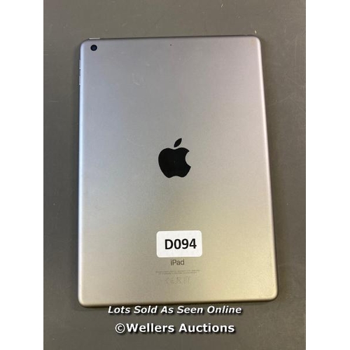 9629 - APPLE IPAD - 6TH GEN / A1893 / 32GB / SERIAL: F9GX5ZV0JF8J / I-CLOUD (ACTIVATION) LOCKED / RESTORED ... 