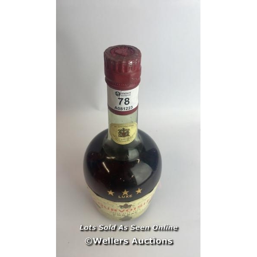 78 - Courvoisier 3 Star Luxe Cognac, 24oz, Includes cannon style Couroisier branded pourer / Please see i... 