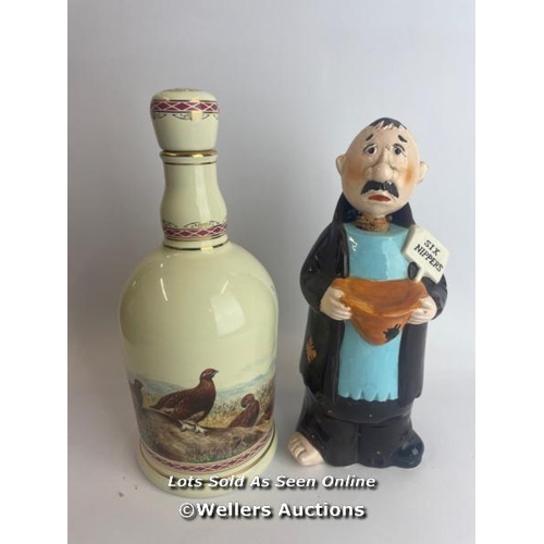 83 - Six assorted vintage decanters inc. The Famous Grouse (made by Wade, 24ct gold gilding)