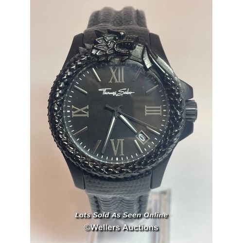 304 - Thomas Sabo matt black stainless-steel wristwatch with dragon motif no. WA0230, with box, 4.4cm diam... 