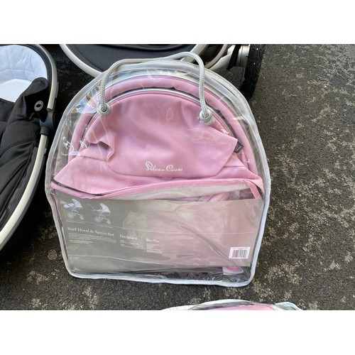 8201 - SILVERCROSS SURF 2 FULL PRAM SET, WITH EXTRA PINK HOOD AND APRON SET, FULLY FUNCTIONAL, SEE IMAGES F... 