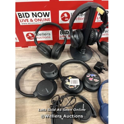 8023 - JOB LOT OF MAINLY SONY ON-EAR HEADPHONES / ALL UNTESTED, SIGNS OF USE / SEE IMAGES FOR DAMAGE / FOR ... 