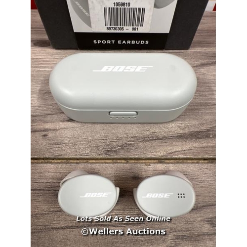 8038 - BOSE SPORT EARBUDS TRUE WIRELESS IN-EAR HEADPHONES / POWERS UP, CONNECTS TO BT, LEFT EARPOD PLAYS MU... 