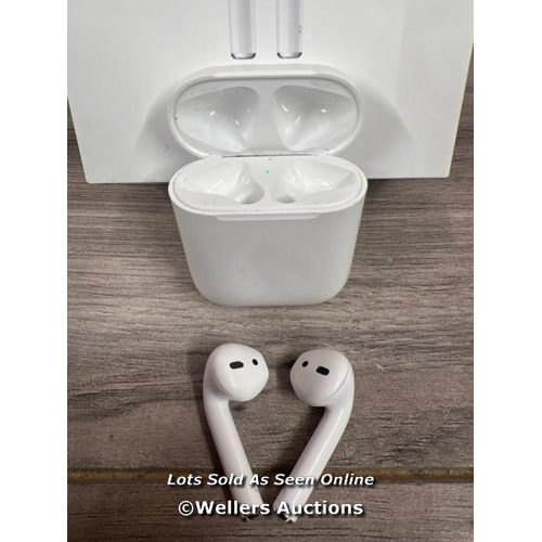 8047 - APPLE AIRPODS / 2ND GEN / POWER UP, CONNECT TYO BT, PLAY MUSIC, SIGNS OF USE, MINOR DENTING(SEE IMAG... 