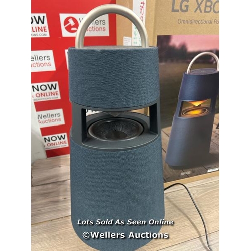 8062 - LG XBOOM 360 WIRELESS SPEAKER / POWERS UP, CONNECTS TO BT, PLAYS MUSIC, MINIMAL SIGNS OF USE, LIGHT ... 