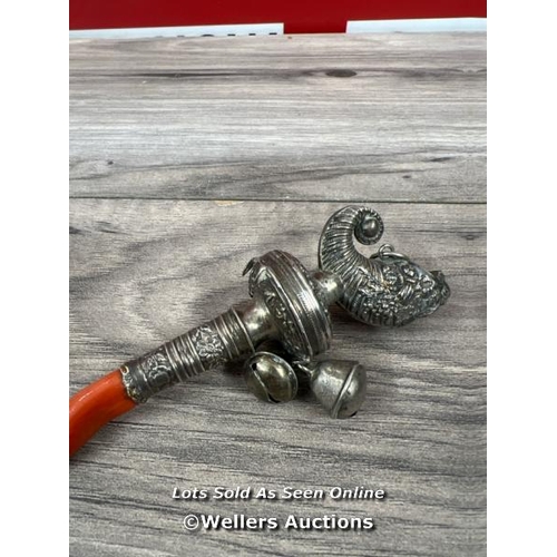 8075 - ABE TWO VICTORIAN SILVER & CORAL CHILDS RATTLES - WHISTLE / TEETHERS