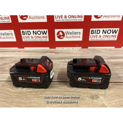 8096 - MILWAUKEE M18B5 X2 *TWIN PACK* 18V 5.0AH LI-ION BATTERIES