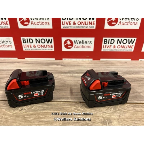 8096 - MILWAUKEE M18B5 X2 *TWIN PACK* 18V 5.0AH LI-ION BATTERIES