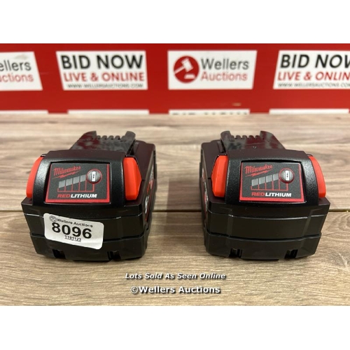 8096 - MILWAUKEE M18B5 X2 *TWIN PACK* 18V 5.0AH LI-ION BATTERIES