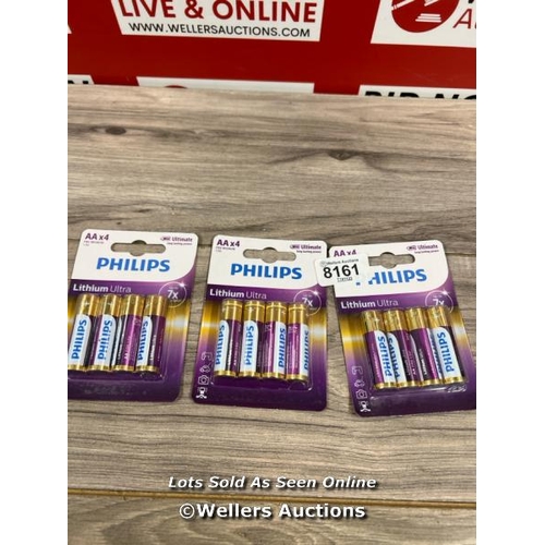 8161 - 3X PHILIPS AA LITHIUM ULTRA BATTERIES, NEW, PACK OF 4