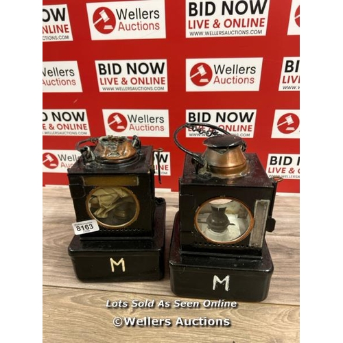 8163 - PAIR OF VINTAGE WELCH PATENT RAILWAY SIGNAL LAMPS BR (E) - RESTORATION PROJECT