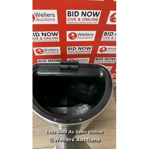 6052 - EKO STAINLESS STEEL SEMI-ROUND MOTION SENSOR BIN - 47L / BROKEN LID / SIGNS OF USE / P6