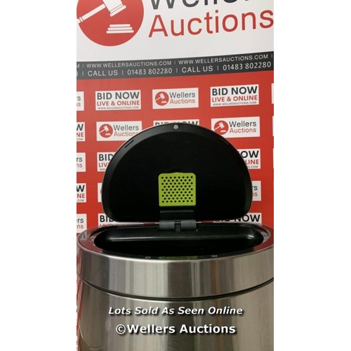 6053 - EKO STAINLESS STEEL SEMI-ROUND MOTION SENSOR BIN - 47L / BROKEN LID / SIGNS OF USE / P6