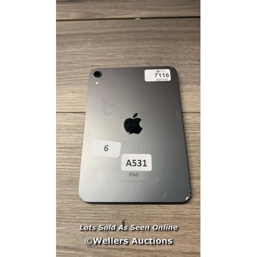 7116 - APPLE IPAD MINI 8.3'' (2021) 6TH GEN / A2567 / 256GB / SERIAL: K4K21WLRHG / I-CLOUD (ACTIVATION) LOC... 