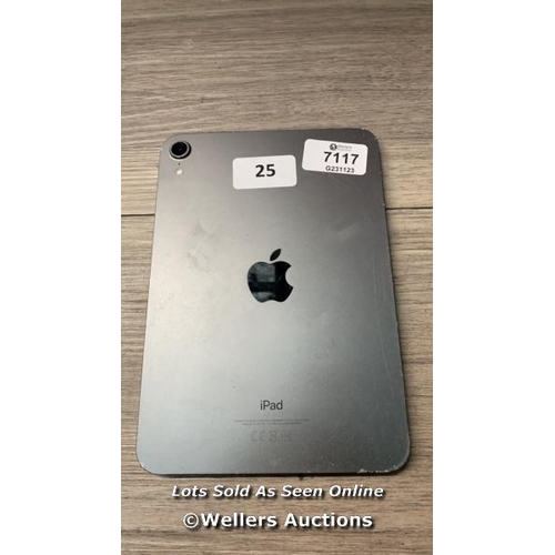 7117 - APPLE IPAD MINI 8.3'' (2021) 6TH GEN / A2567 / 64GB / SERIAL: W4W45WKV0F - SCREEN DAMAGED / I-CLOUD ... 