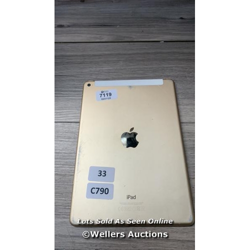 7119 - APPLE IPAD AIR 2 / A1567 / 16GB / SERIAL: DMPQ7052G5WT / I-CLOUD (ACTIVATION) LOCKED / RESTORED TO F... 