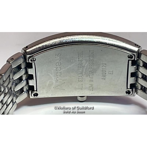 310 - Amadeus stainless steel wristwatch, quartz movement with tank style case and brick link bracelet. In... 