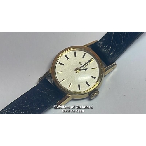 314 - Vintage omega gold plated cocktail wristwatch with leather strap, 1.5cm diameter