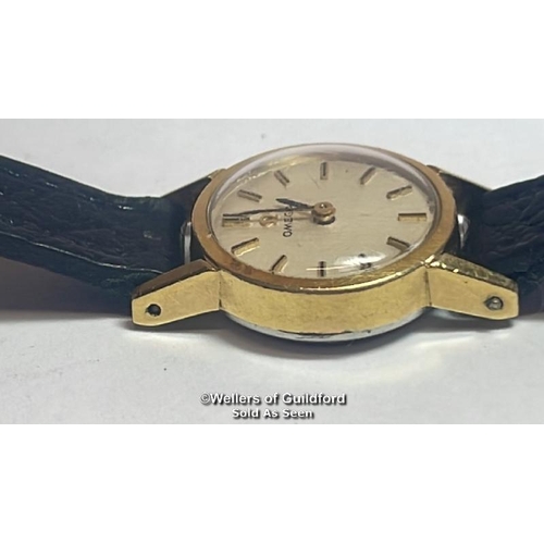 314 - Vintage omega gold plated cocktail wristwatch with leather strap, 1.5cm diameter