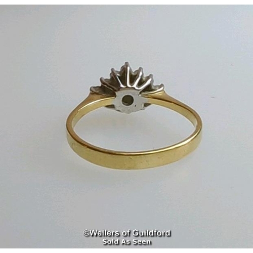 363 - Diamond marquise cluster ring in hallmarked 18ct gold, London 1985. Diamond weight approximately 0.2... 