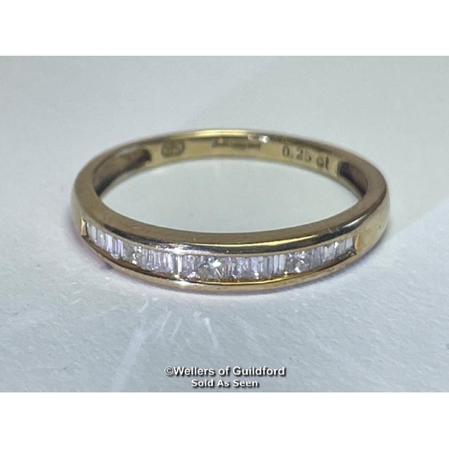 387 - Diamond eternity half set band ring in hallmarked 9ct gold with baguette, taper baquette and princes... 