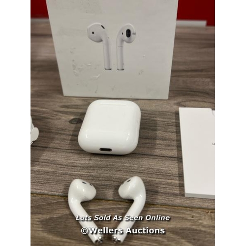 8019 - APPLE AIRPODS / 2ND GEN / WITH CHARGING CASE / POWERS UP / CONNECTS TO BT / PLAYS MUSIC / SIGNS OF U... 