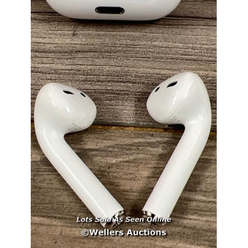 8019 - APPLE AIRPODS / 2ND GEN / WITH CHARGING CASE / POWERS UP / CONNECTS TO BT / PLAYS MUSIC / SIGNS OF U... 