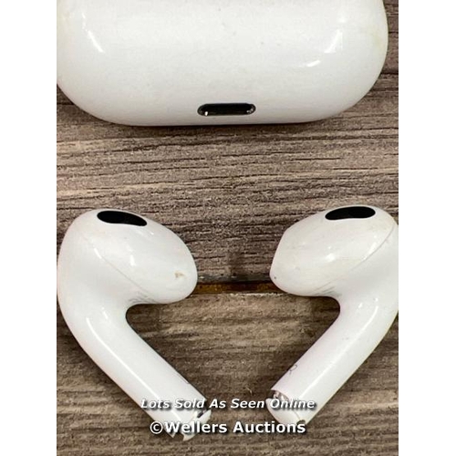 8027 - APPLE AIRPODS 3RD GEN WITH MAGSAFE CHARGING CASE (MME73ZM/A) / POWERS UP / CONNECTS TO BT / PLAYS MU... 