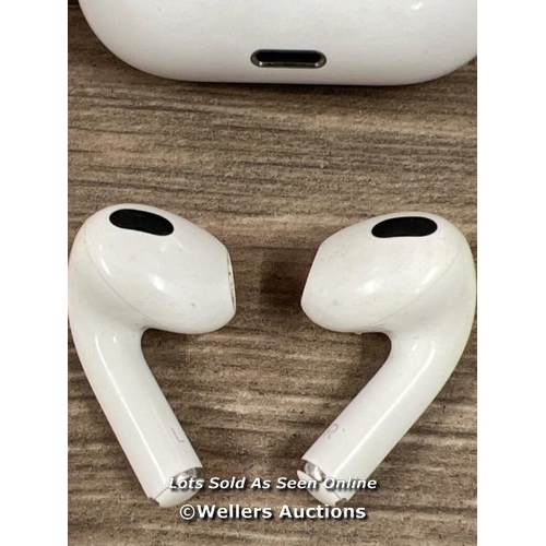 8034 - APPLE AIRPODS 3RD GEN WITH MAGSAFE CHARGING CASE (MME73ZM/A) / POWERS UP / CONNECTS TO BT / PLAYS MU... 