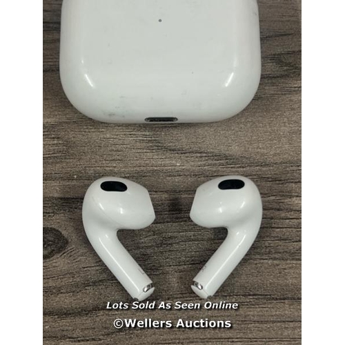 8039 - APPLE AIRPODS (3RD GEN) WITH LIGHTNING CHARGING CASE, MPNY3ZM/A / POWER UP / CONNECT TO BT / PLAY MU... 