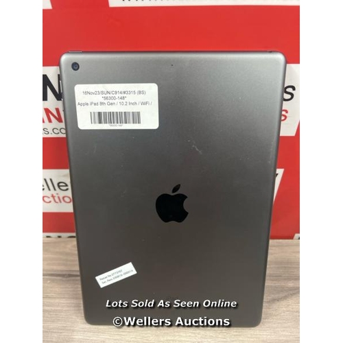 8074 - APPLE IPAD 8TH GEN / 10.2 INCH / WIFI / 32GB / SPACE GREY / MYL92B/A / NO POWER / SIGNS OF USE / FOR... 