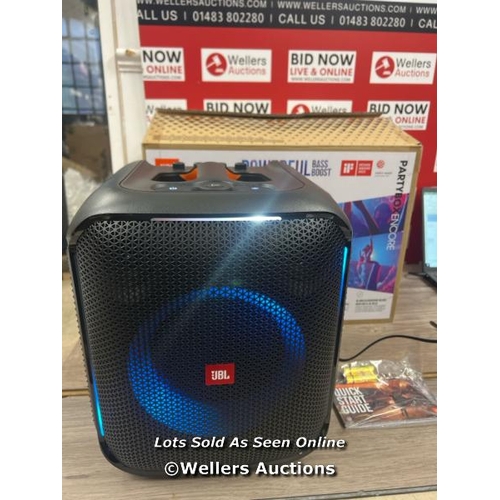 8093 - JBL PARTYBOX SPEAKER WITH MICROPHONE / APPEARS NEW, OPEN BOX / POWERS UP / CONNECTS TO BT / PLAYS MU... 