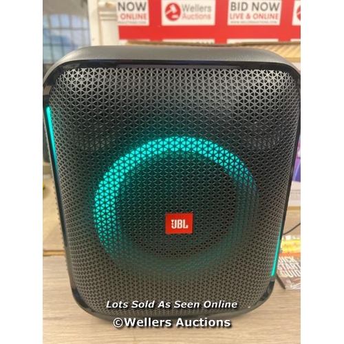 8093 - JBL PARTYBOX SPEAKER WITH MICROPHONE / APPEARS NEW, OPEN BOX / POWERS UP / CONNECTS TO BT / PLAYS MU... 