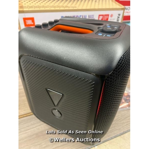 8093 - JBL PARTYBOX SPEAKER WITH MICROPHONE / APPEARS NEW, OPEN BOX / POWERS UP / CONNECTS TO BT / PLAYS MU... 