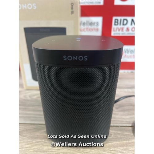 8101 - SONOS ONE SL SPEAKER - BLACK / POWERS UP / MINIMAL SIGNS OF USE / CONNECTS TO PHONE VIA SONOS APP / ... 