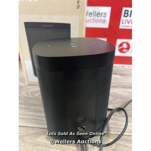 8101 - SONOS ONE SL SPEAKER - BLACK / POWERS UP / MINIMAL SIGNS OF USE / CONNECTS TO PHONE VIA SONOS APP / ... 