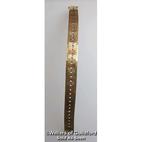 371 - Three colour gold satin textured bracelet stamped 375, length 18cm, gross weight 18.66g. Condition -... 