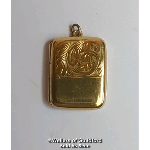 375 - Two locket pendants: one 9ct gold oval locket with engraved front, hallmarked on bail, dimensions 4c... 