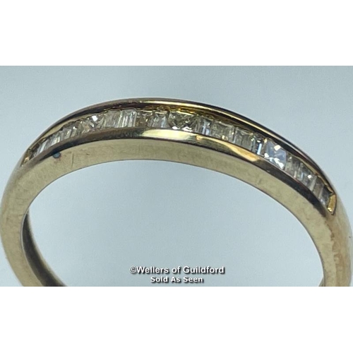 387 - Diamond eternity half set band ring in hallmarked 9ct gold with baguette, taper baquette and princes... 