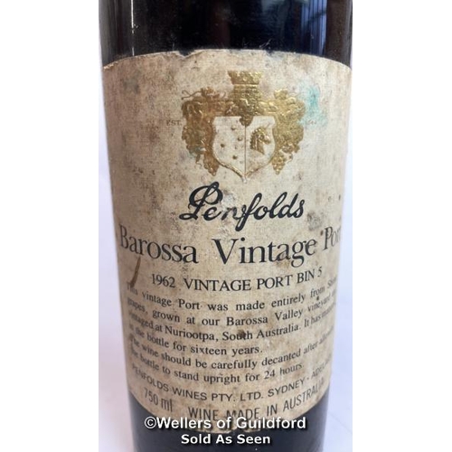 96 - 1962 Penfolds Barossa Vintage Port, 1962 Vintage Port Bin 5, 75cl, No vol indicated / Please see ima... 