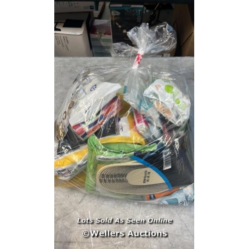 3913 - BAG OF NEW TISSUES, WIPES, DIAPERS AND SHOES / UPSTAIRS / H27