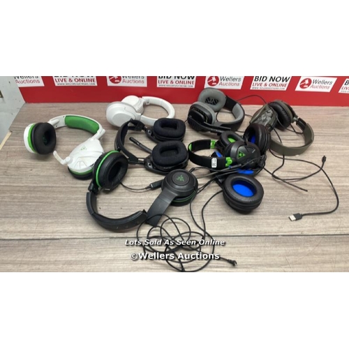 3044 - 7X SETS OF HEADSETS INCL. RAZER, TURTLE BEACH AND ASTRO / UNTESTED / AS FOUND SIGNS OF USE / SEE IMA... 