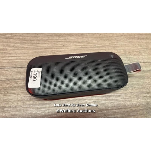 3190 - BOSE SOUNDLINK FLEX WIRELESS SPEAKER 865983-0200 / UNTESTED, SIGNS OF USE, NO POWER CABLES / HD3