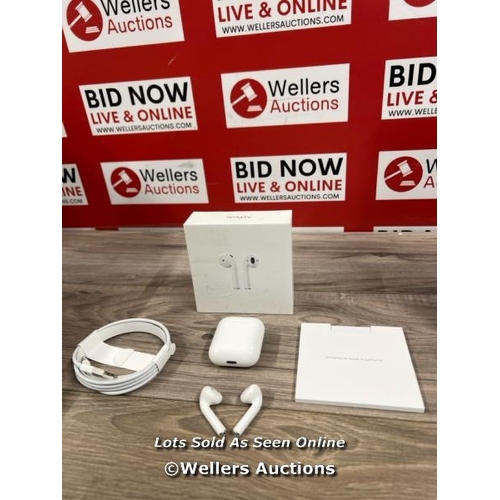 8002 - APPLE AIRPODS / 2ND GEN / WITH CHARGING CASE / POWERS UP / CONNECTS TO BT / PLAYS MUSIC / SIGNS OF U... 