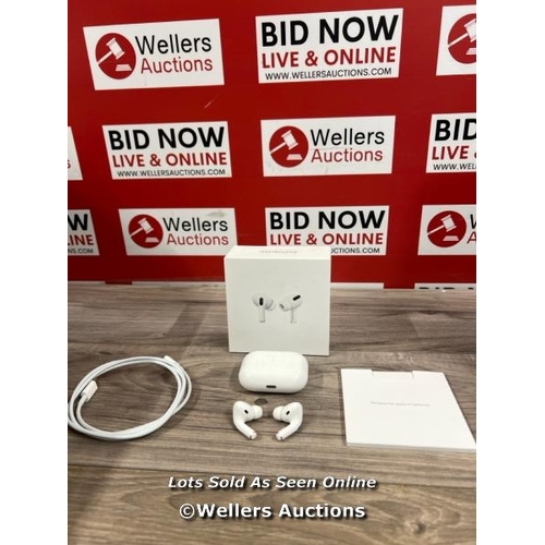 8004 - APPLE AIRPODS PRO WITH MAGSAFE CHARGING CASE / POWERS UP / CONNECTS TO BT / PLAYS MUSIC / SIGNS OF U... 